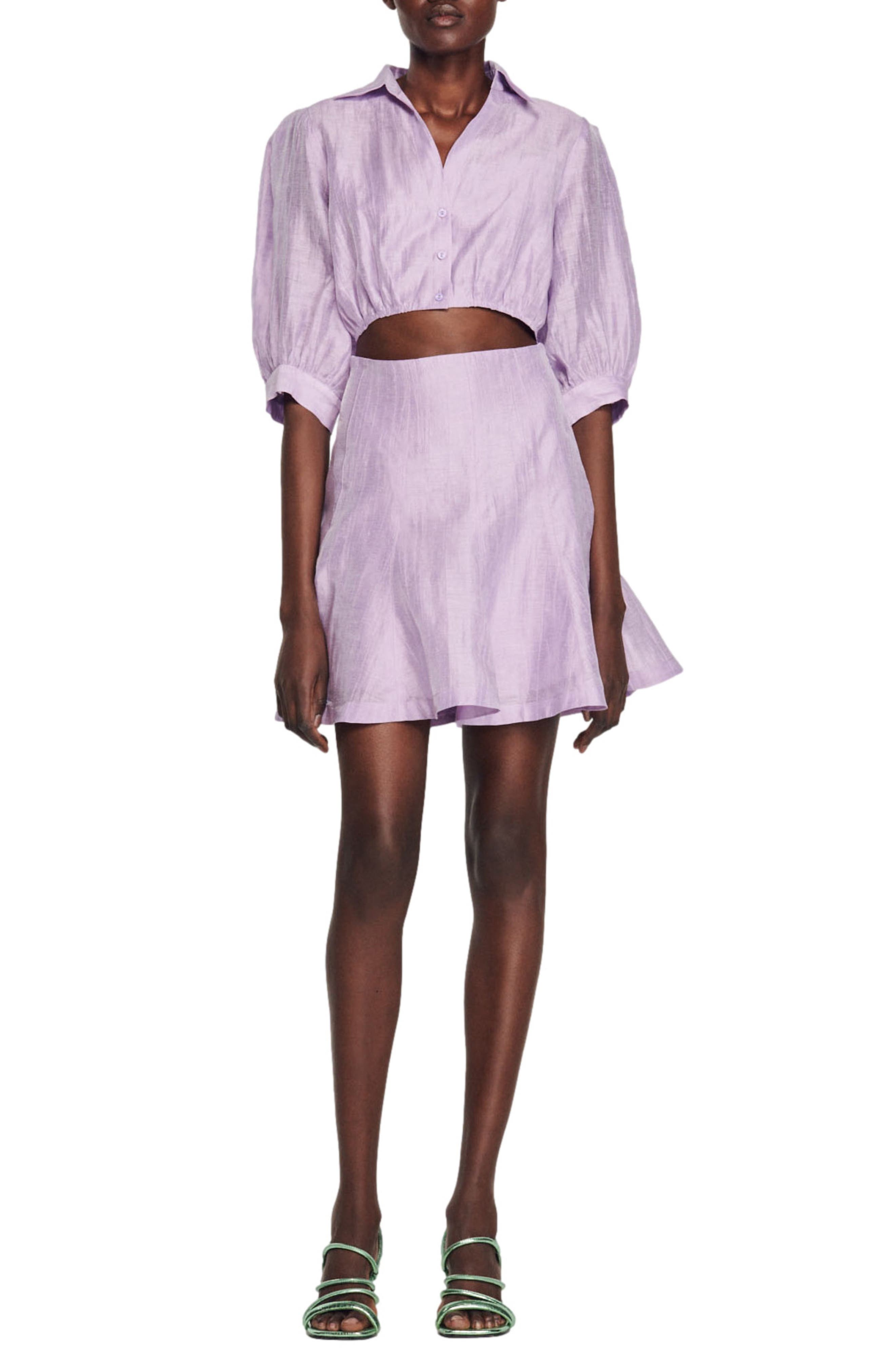 SANDRO Kya Cutout Linen Blend Shirtdress