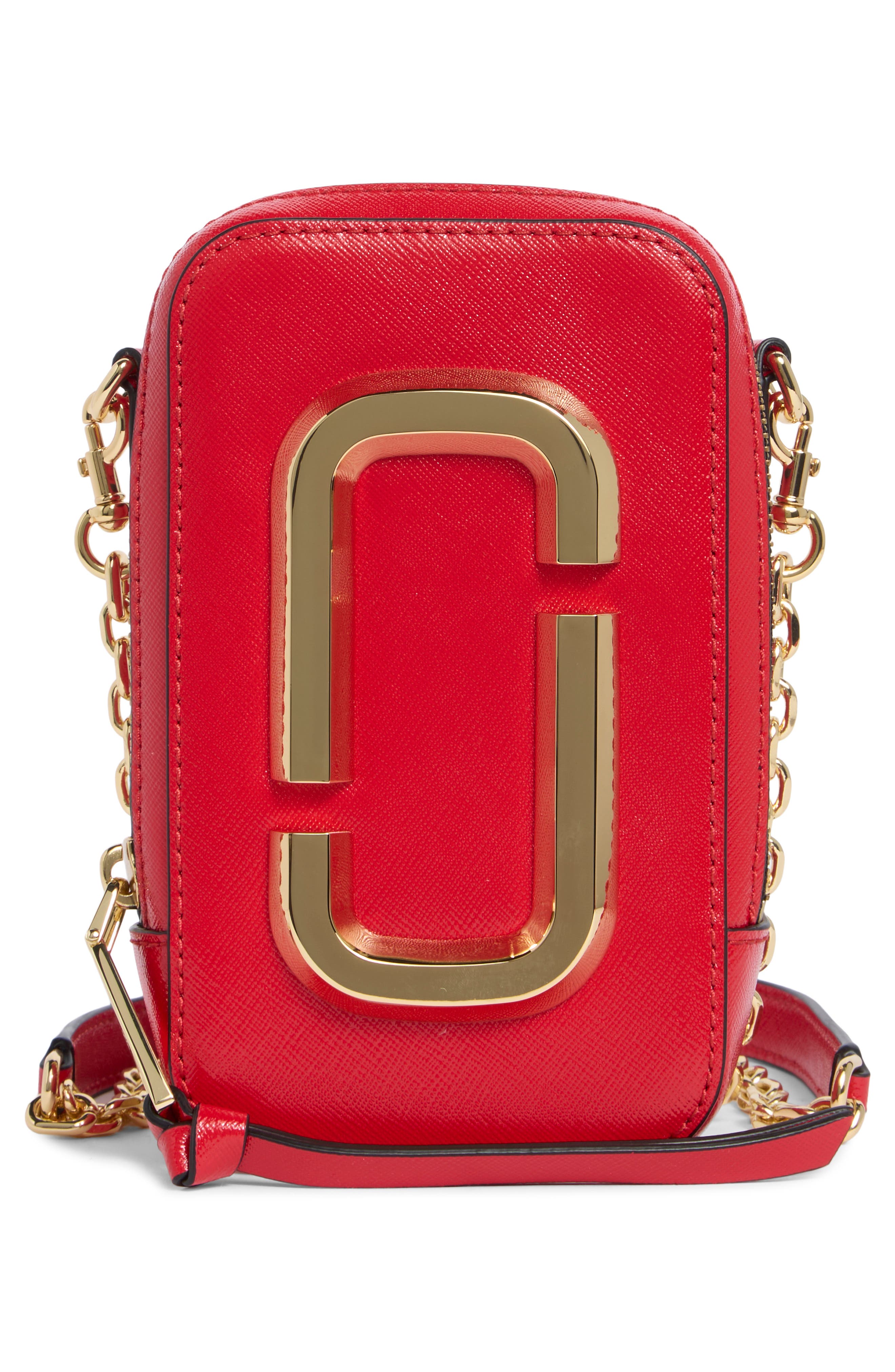The Marc Jacobs The Hot Shot Saffiano Leather Shoulder Bag, Alternate, color, TRUE RED