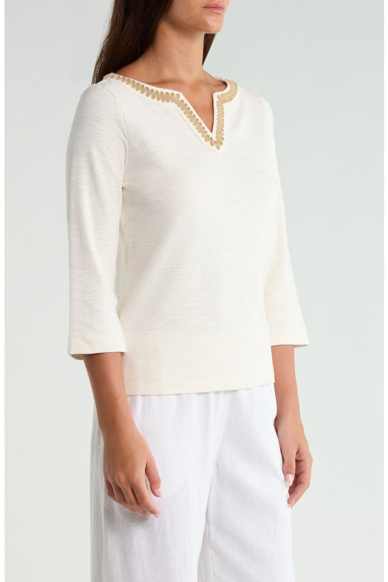 Ashby Isles Soutache Split Neck Top, Alternate, color, COCONUT