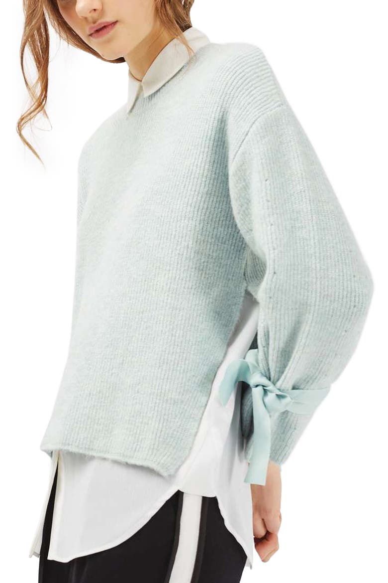 Tie Cuff Sweater, Main, color, BLUE