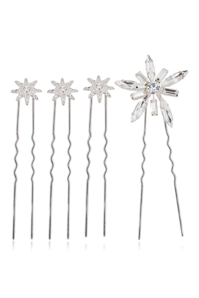 Iro Set of 4 Crystal Hair Pins, Main, color, SILVER