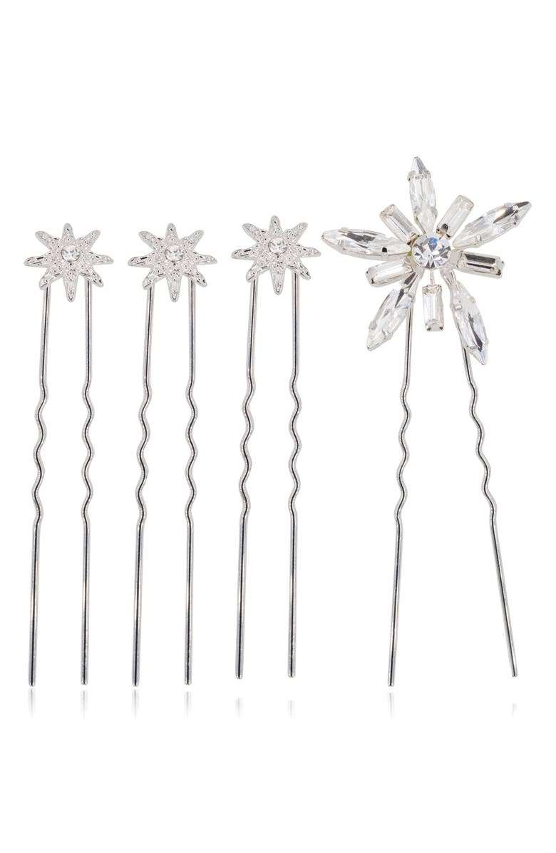 Brides & Hairpins Iro Set of 4 Crystal Hair Pins, Main, color, Silver