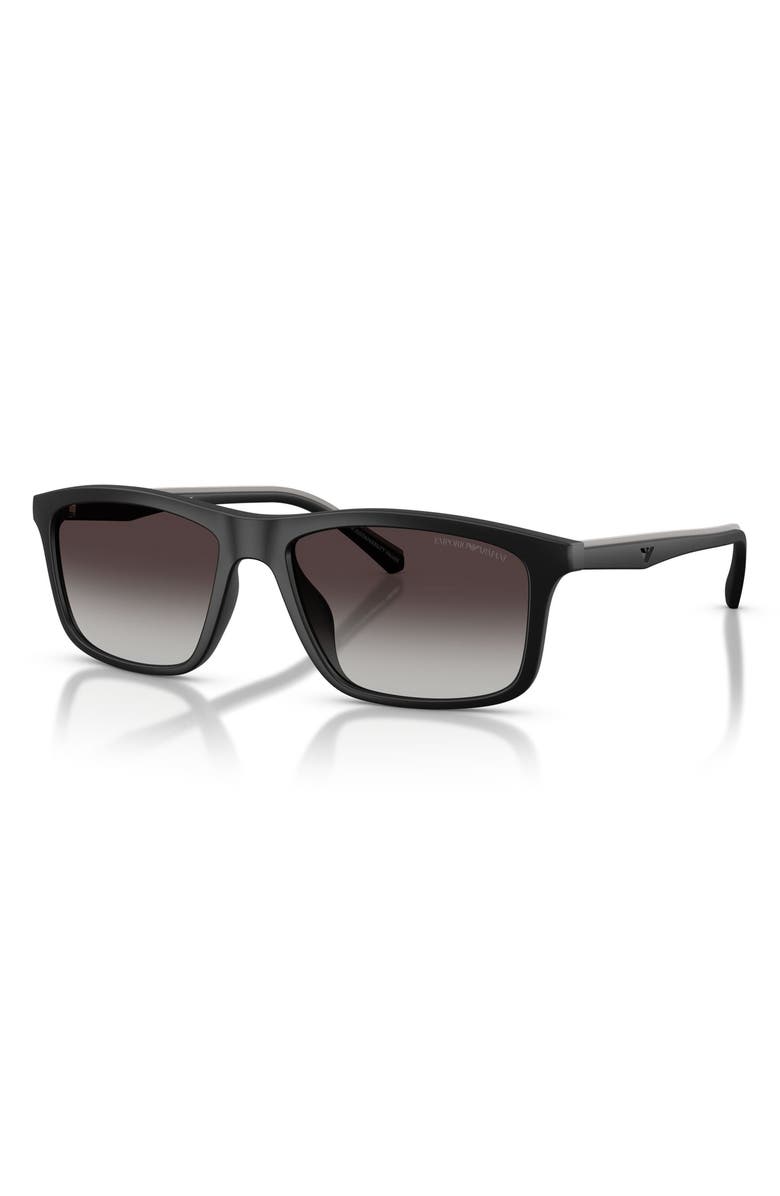 Emporio Armani 57mm Gradient Pillow Sunglasses, Alternate, color, Matte Black / Grey Gradient