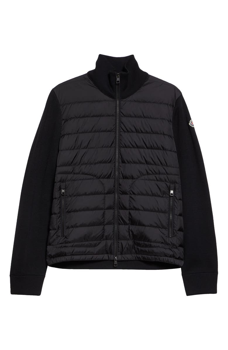Moncler Maglia Mixed Media Cardigan, Alternate, color, Black