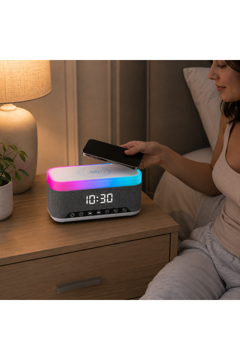 Bluetooth Alarm Clock Speaker with Wireless Charging, Alternate, color, Multicolor