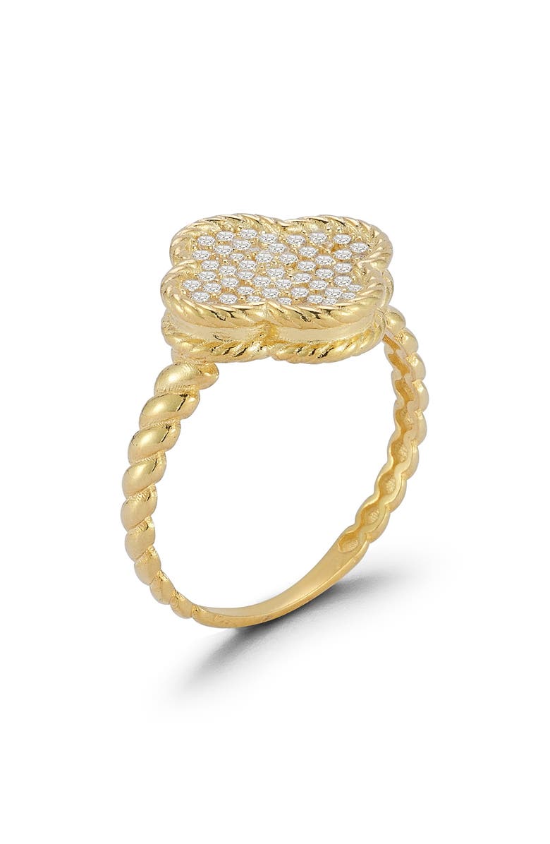 GLAZE JEWELRY Pavé Cubic Zirconia Clover Ring, Alternate, color, Gold