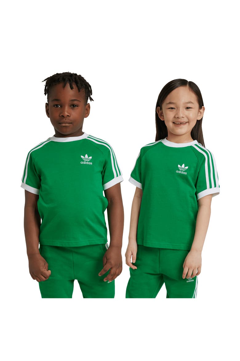 Kids' 3-Stripes Cotton T-Shirt, Alternate, color, GREEN
