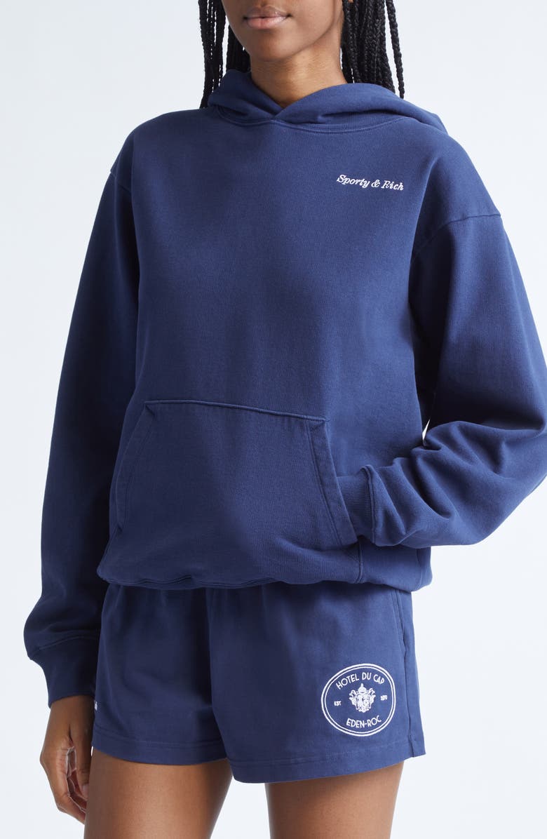 Sporty & Rich Eden Crest Embroidered Hoodie, Alternate, color, Dark Navy