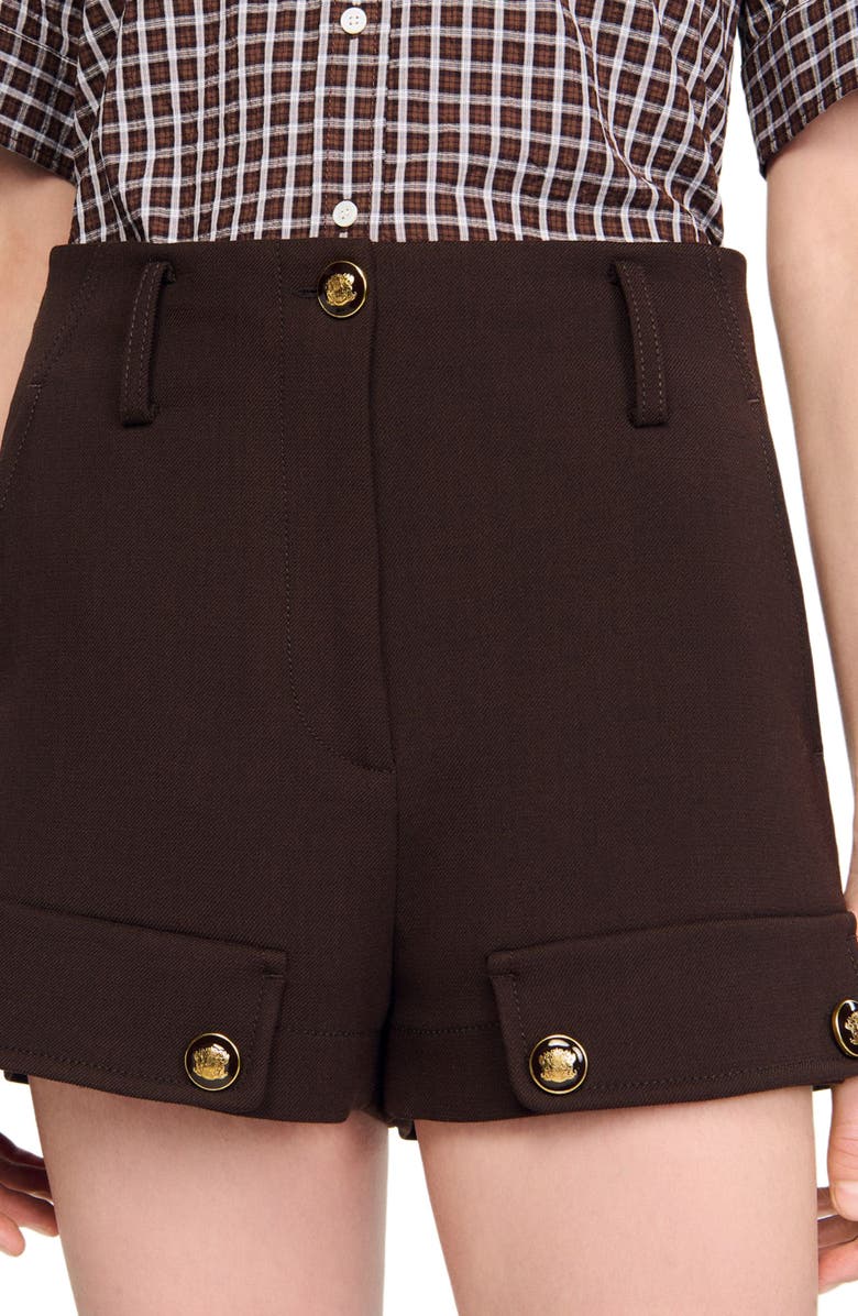 SANDRO Buttoned carpenter shorts, Alternate, color, Brown