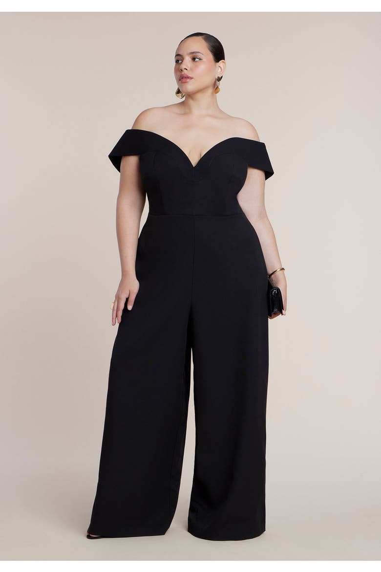 Off The Shoulder Structured Jumpsuit, Main, color, BLACK ONYX