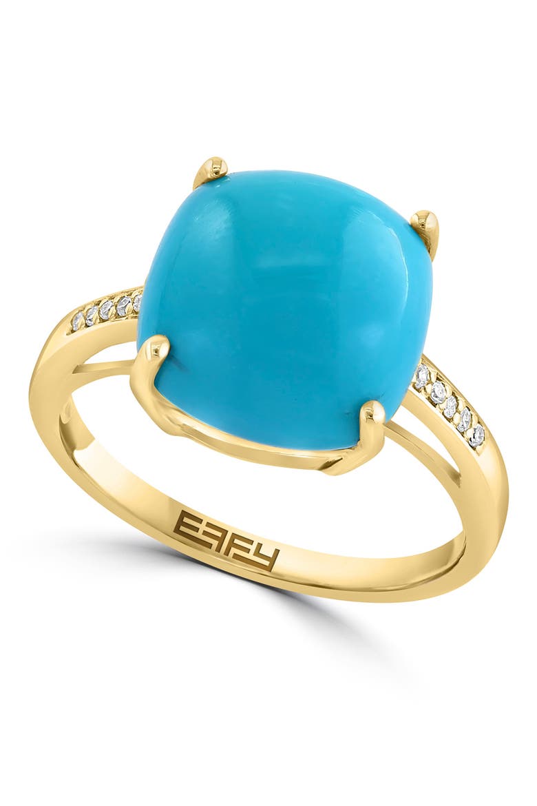 14K Yellow Gold Diamond Turquoise Ring - 0.04 ctw., Main, color, BLUE