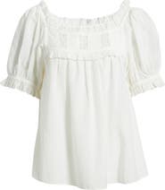 DÔEN Frances Lace Inset Cotton Blend Top