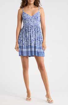Madden Girl Floral Border Print Smocked Waist Minidress