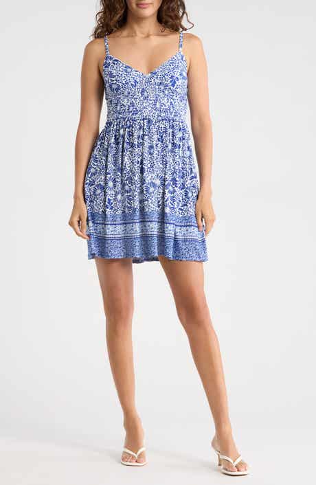 Madden Girl Floral Border Print Smocked Waist Minidress