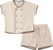 Mr. Mr. Double Breasted Cotton Linen Shirt and Shorts Set