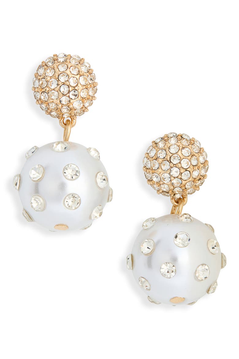 Crystal Faux Pearl Drop Earrings, Main, color, CLEAR- WHITE- GOLD