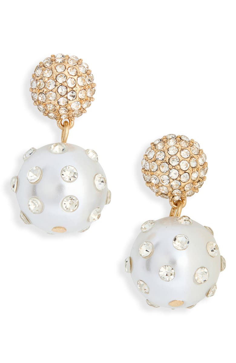 NORDSTROM RACK Crystal Faux Pearl Drop Earrings, Main, color, Clear- White- Gold