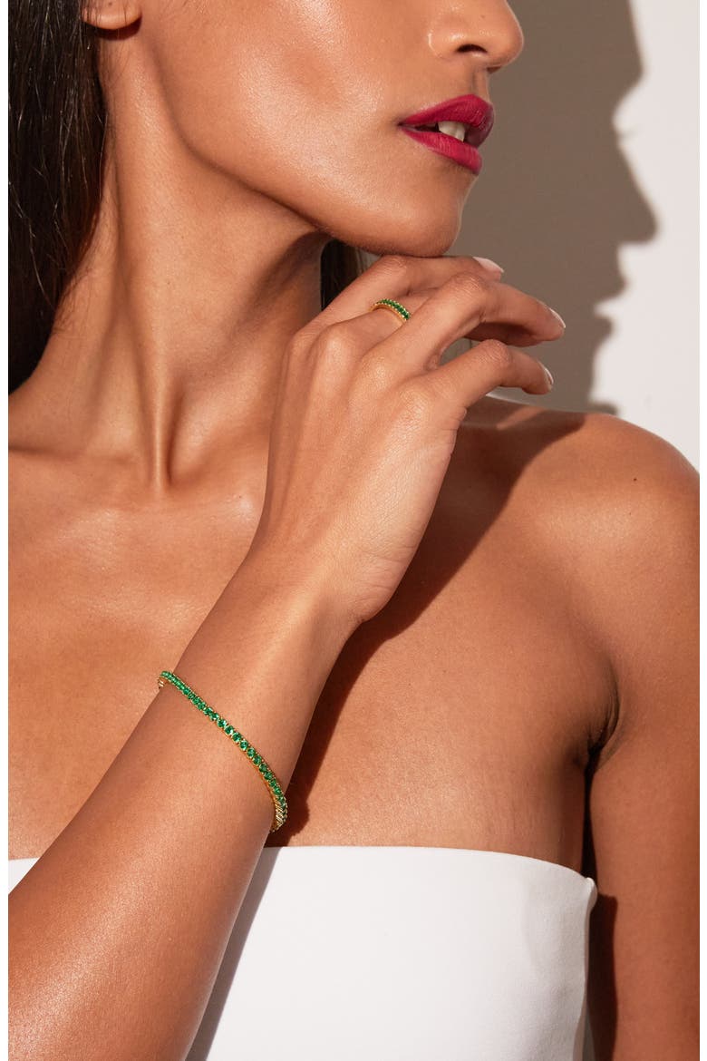 Lab Grown 6ct Emerald Tennis Bracelet, Alternate, color, Yellow Gold Vermeil