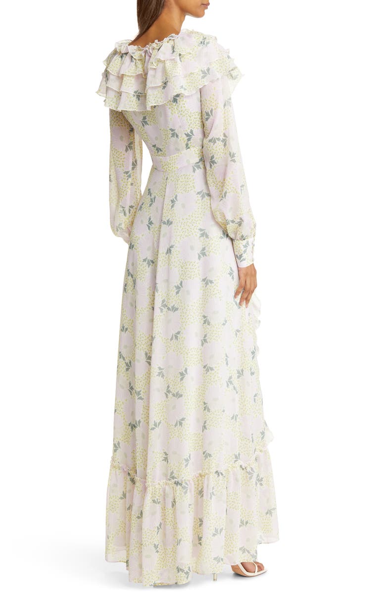 Ted Baker London Vivyana Floral Long Sleeve Chiffon Gown, Alternate, color, 