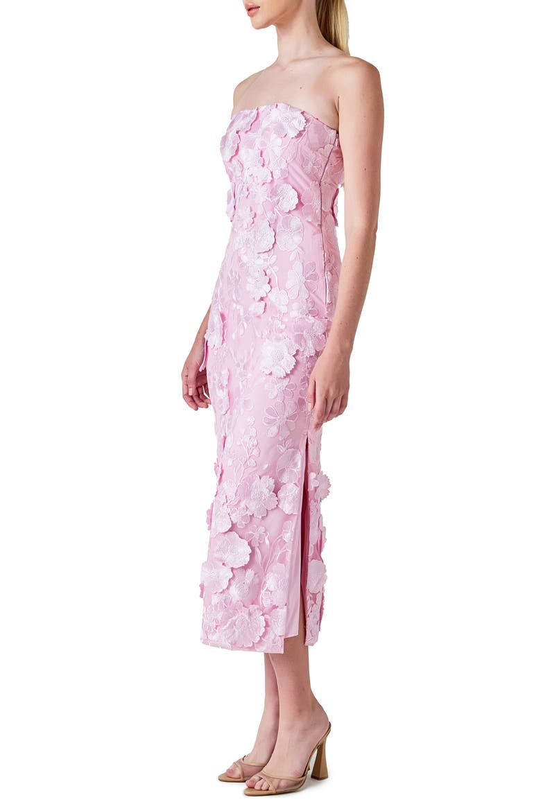 strapless 3d floral lace maxi dress Elegant Mood Black 3D Floral Applique Strapless Maxi Dress