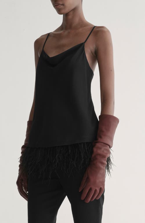 A.l.c . Eliza Feather Trim Satin Camisole In Black