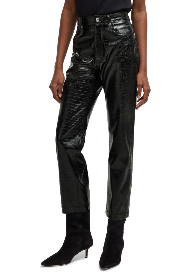 Troco Croc Embossed Faux Leather Pants, Main, color, BLK