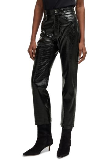 Hugo Boss Boss Orange Troco Croc Embossed Faux Leather Pants In Black