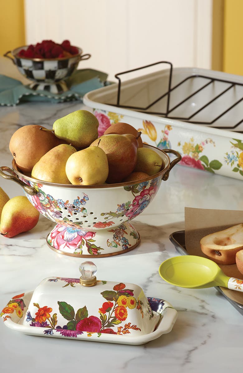 MACKENZIE CHILDS Flower Market Enameled Steel Butter Box, Alternate, color, White Multi