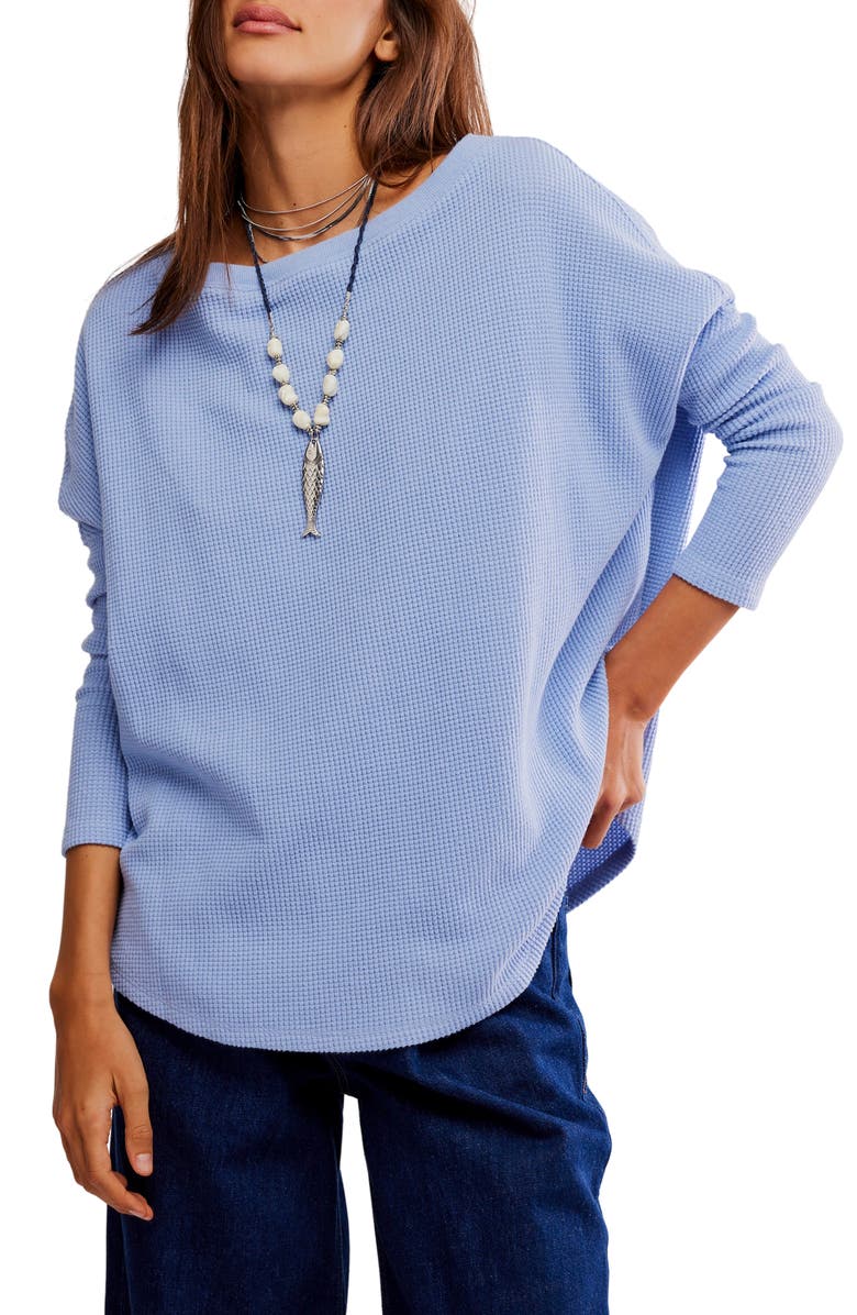 Free People Latte Blue Oversize Thermal Top, Main, color, Dawn Breeze