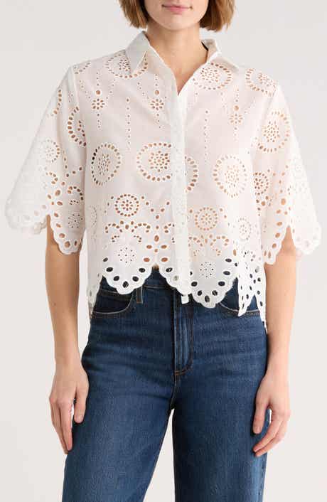 Forgotten Grace Eyelet Button Front Top
