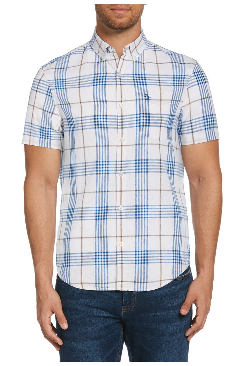 Original Penguin Plaid Short Sleeve Heritage Fit Shirt, Main, color, 