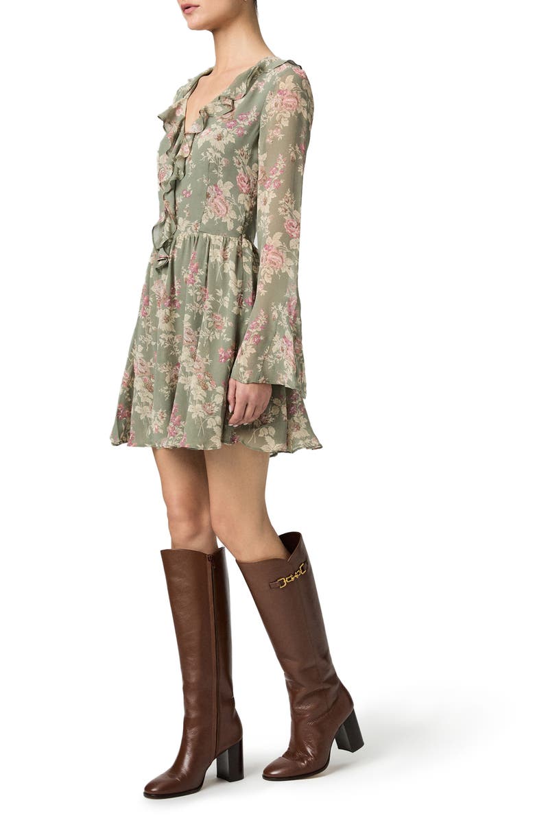 PAIGE Cecconi Floral Long Sleeve Silk Fit & Flare Minidress, Alternate, color, Laurel Multi