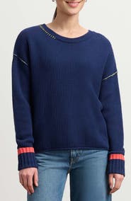 Hatley Contrast Stitch Waffle Knit Cotton Blend Sweater