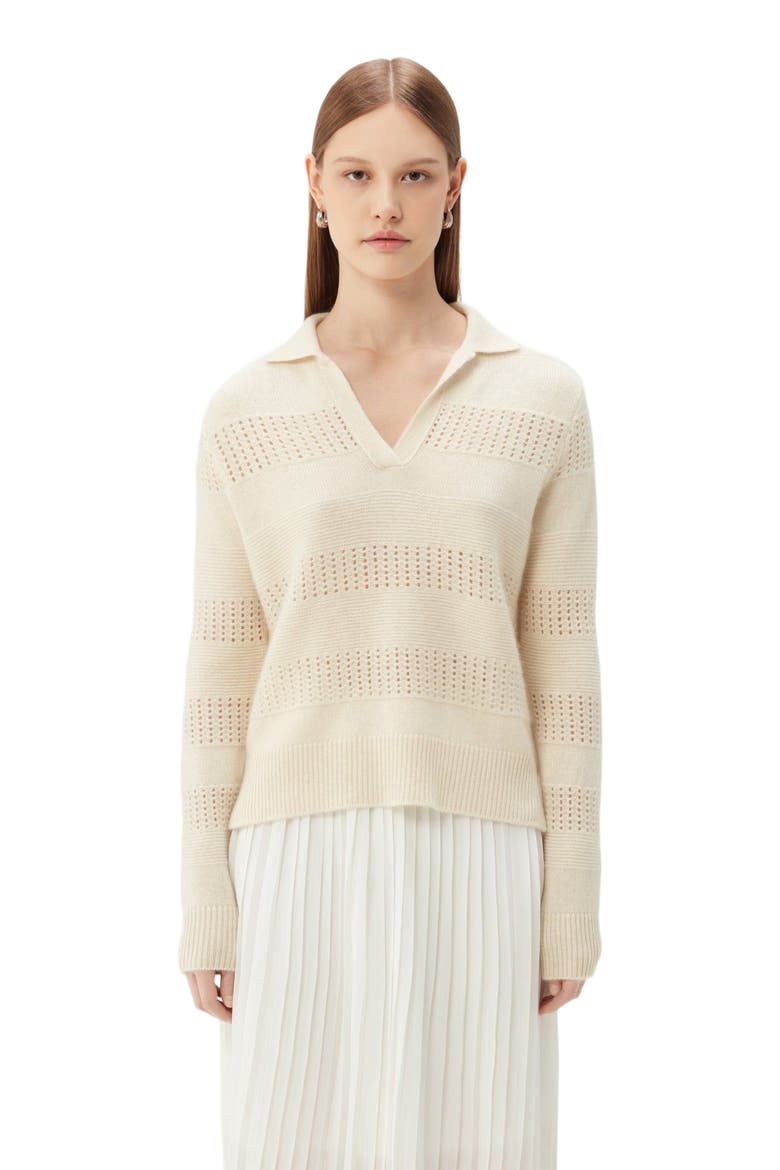 Mixed Pattern Cashmere Polo, Alternate, color, off white
