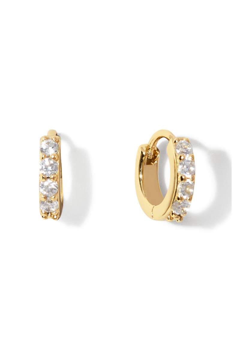 Suzanne Cubic Zirconia Huggie Hoop Earrings, Main, color, 925 YG / CLEAR