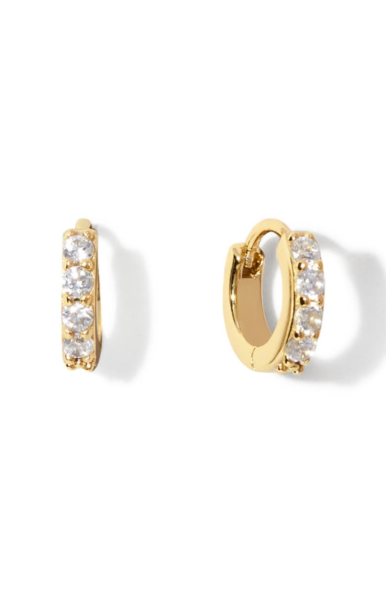 Ana Luisa Suzanne Cubic Zirconia Huggie Hoop Earrings, Main, color, 925 Yellow Gold / Clear
