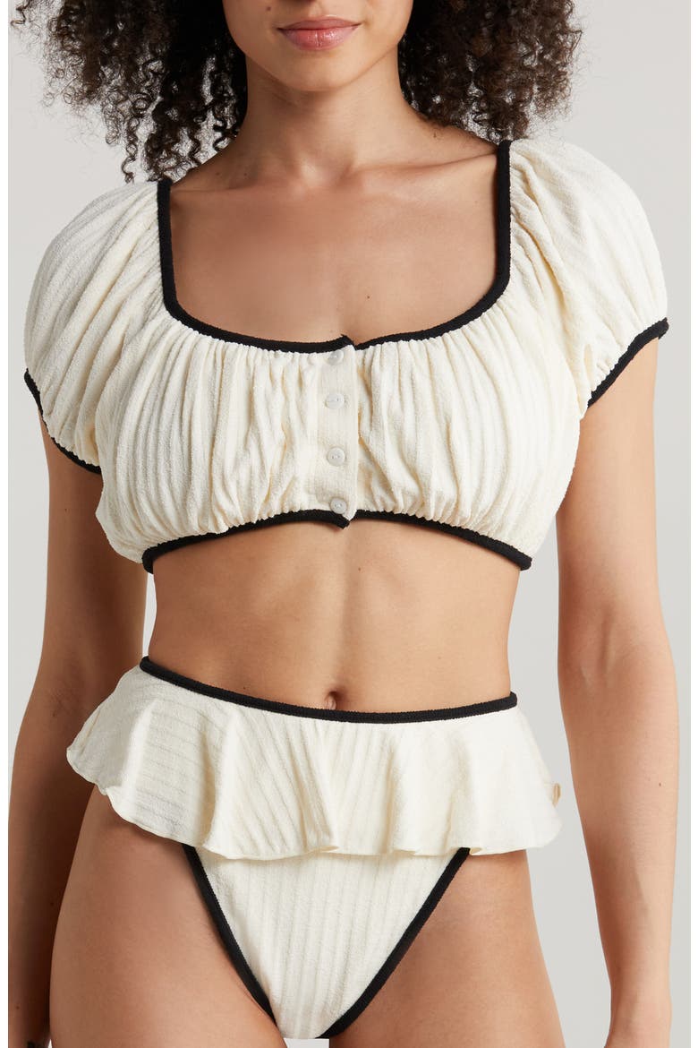 Bandita Bikini Top, Main, color, CREAM TERRY RIB BLACK BINDED