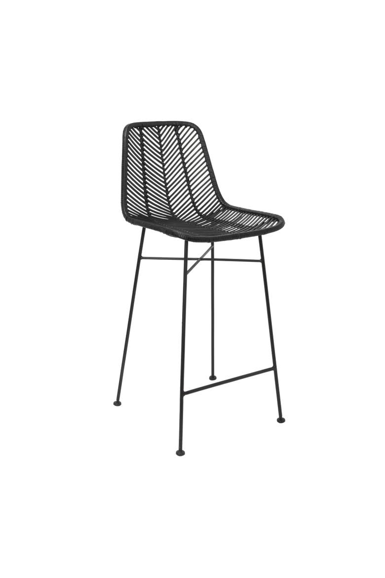 Chic Rattan Bar Stool with Metal Frame, Black, Main, color, Black