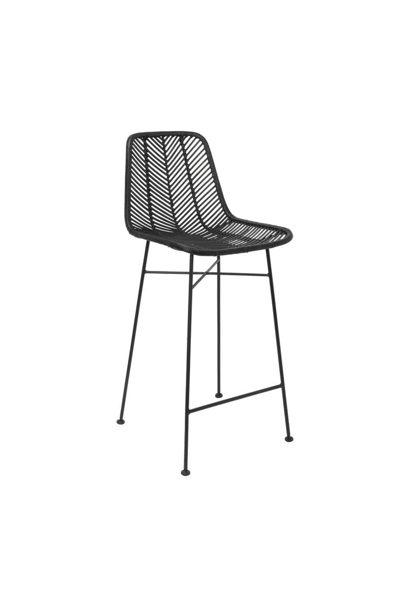 Storied Home Chic Rattan Bar Stool with Metal Frame, Black, Main, color, Black