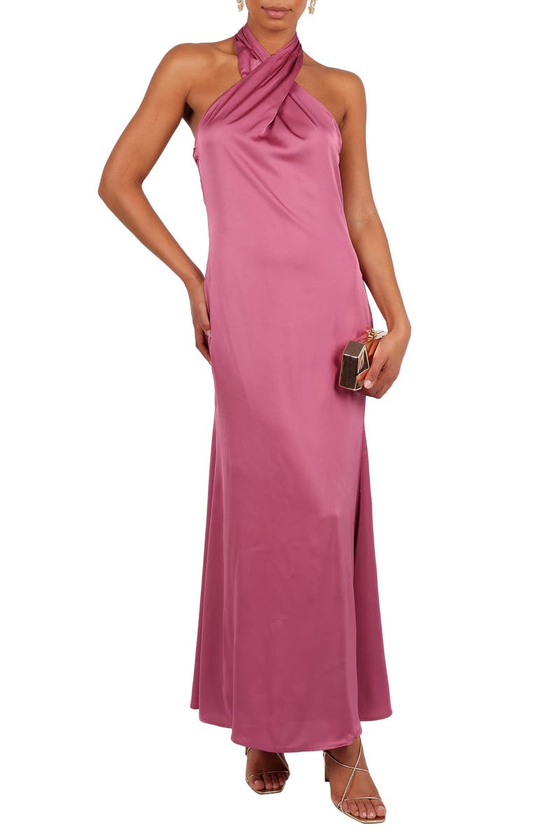 Petal & Pup Satin Halter Gown, Main, color, Dark Rose