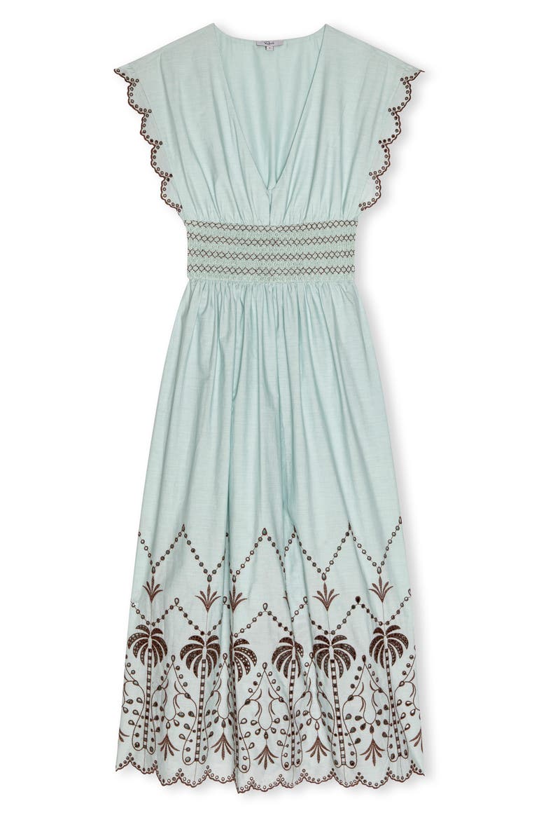 Roxanne Eyelet Embroidered Cotton Midi Dress, Alternate, color, OCEAN PALMS EMBROIDERY