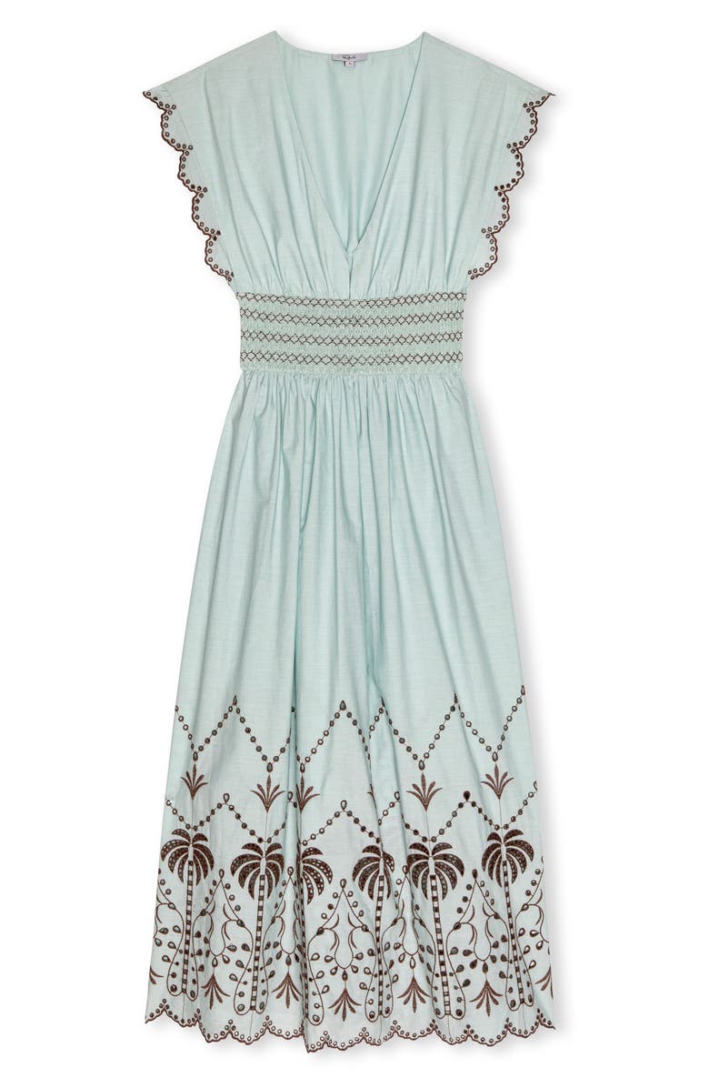 Rails Roxanne Eyelet Embroidered Cotton Midi Dress, Alternate, color, Ocean Palms Embroidery