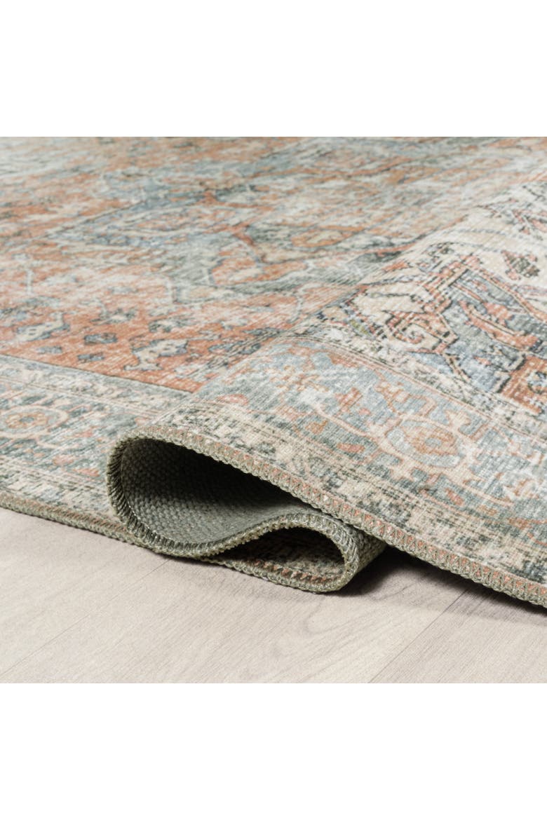 Armae Distressed Medallion Chenille Machine-Washable Area Rug, Alternate, color, Terra/Blue
