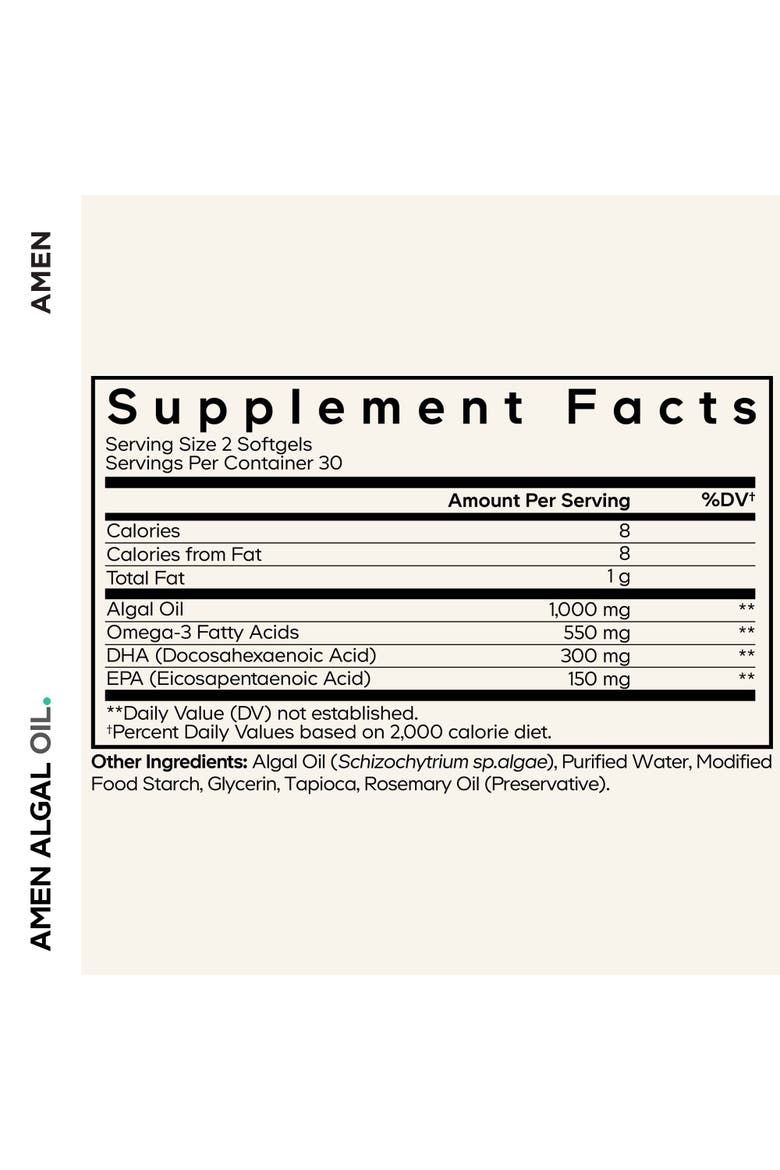 Algal Oil, 1000mg, Vegan Omega-3 Fatty Acids, DHA & EPA, Plant-Based Supplement, Alternate, color, White