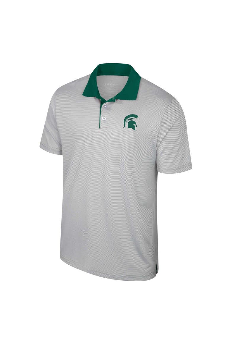 Men's Colosseum Gray Michigan State Spartans Tuck Striped Polo, Alternate, color, Gray