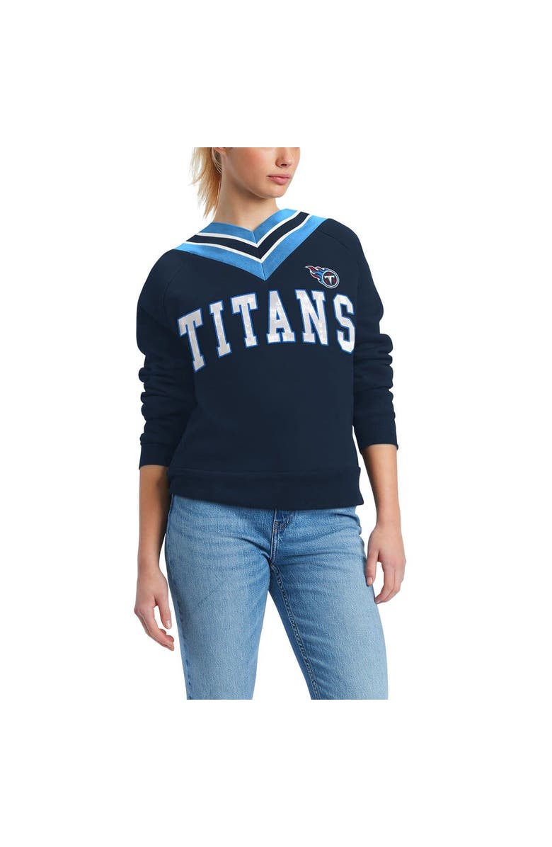 Tommy Hilfiger Women's Tommy Hilfiger Navy Tennessee Titans Heidi V-Neck Pullover Sweatshirt, Main, color, 
