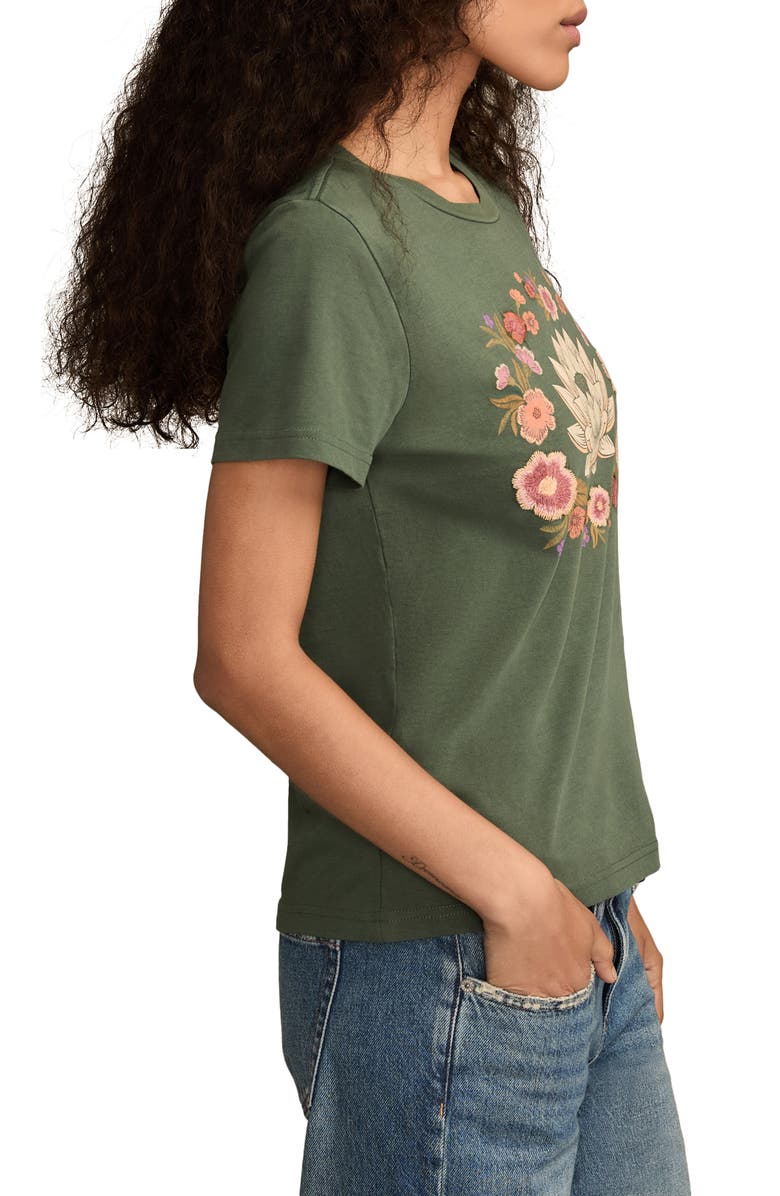 Lucky Brand Embroidered Lotus Cotton Graphic T-Shirt, Alternate, color, Garden Topiary