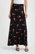 Loveappella Roll Top Floral Print Maxi Skirt