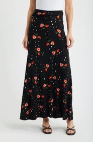 Loveappella Roll Top Floral Print Maxi Skirt