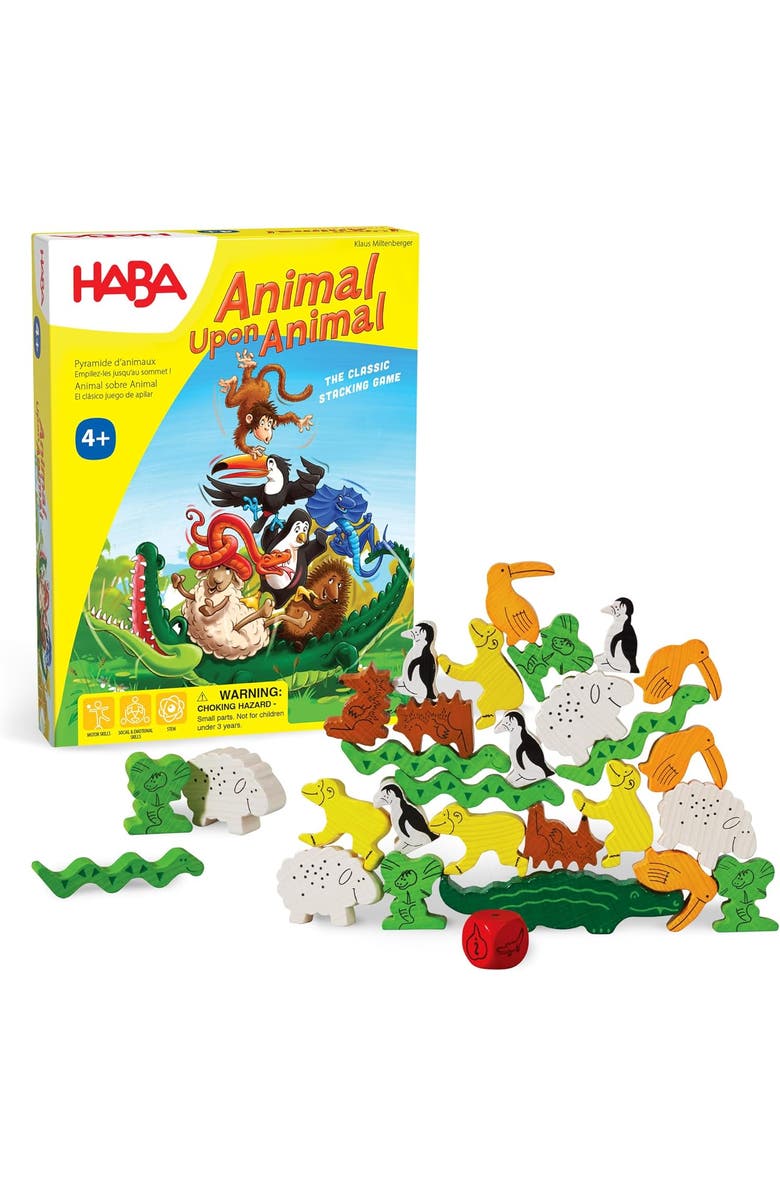 HABA Animal Upon Animal - Classic Wooden Stacking Game Ultimate Family Board Games for Kids and Adults, Party Games and Fun Dexterity Kids Games 4-8, Main, color, Multi